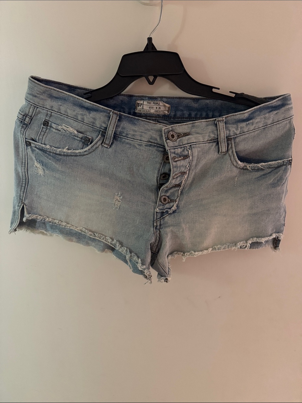 Free People Light Blue Distressed Denim Cutoff Shorts